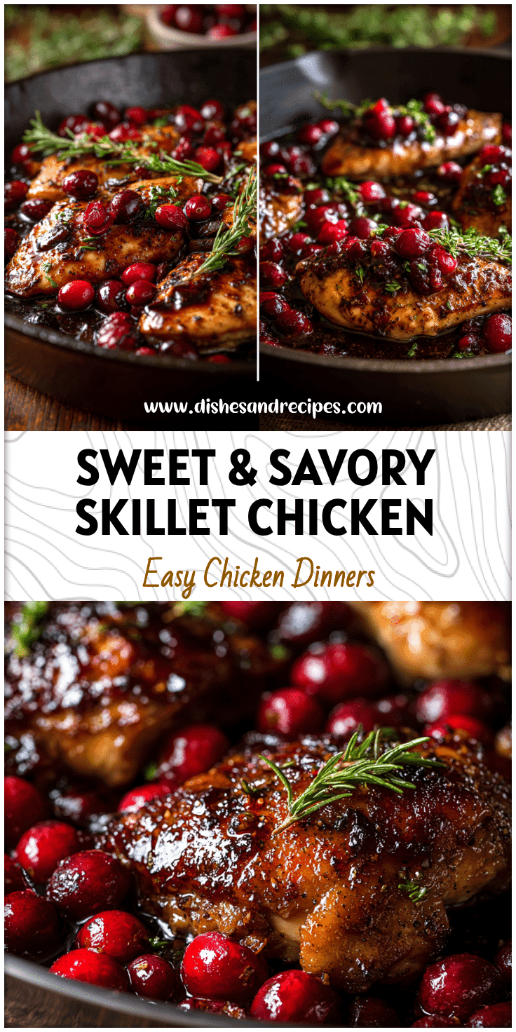 Golden skillet chicken with cranberries and balsamic glaze in a rustic pan, perfect for Dinner With Cranberries